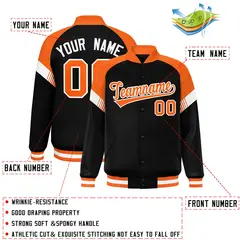 Black Orange-White Color Block Varsity Letterman Jacket 2