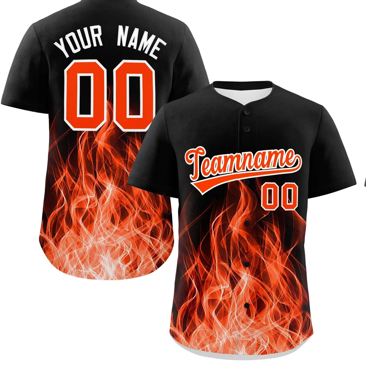 Black Orange White Flame Graffiti Pattern Baseball Jersey