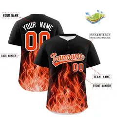 Black Orange White Flame Graffiti Pattern Baseball Jersey 2