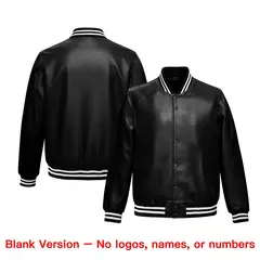 Black Orange White Full-Snap Faux Leather Varsity Letterman Jacket 6