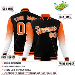 Black Orange White Gradient Varsity Raglan Letterman Jacket 2
