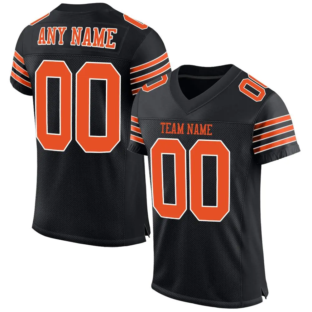 Black Orange-White Mesh Football Jersey