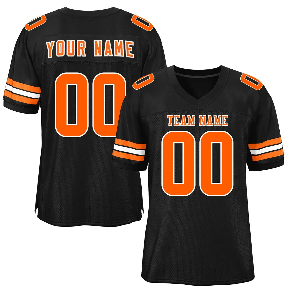 Black Orange-White Mesh Football Jersey
