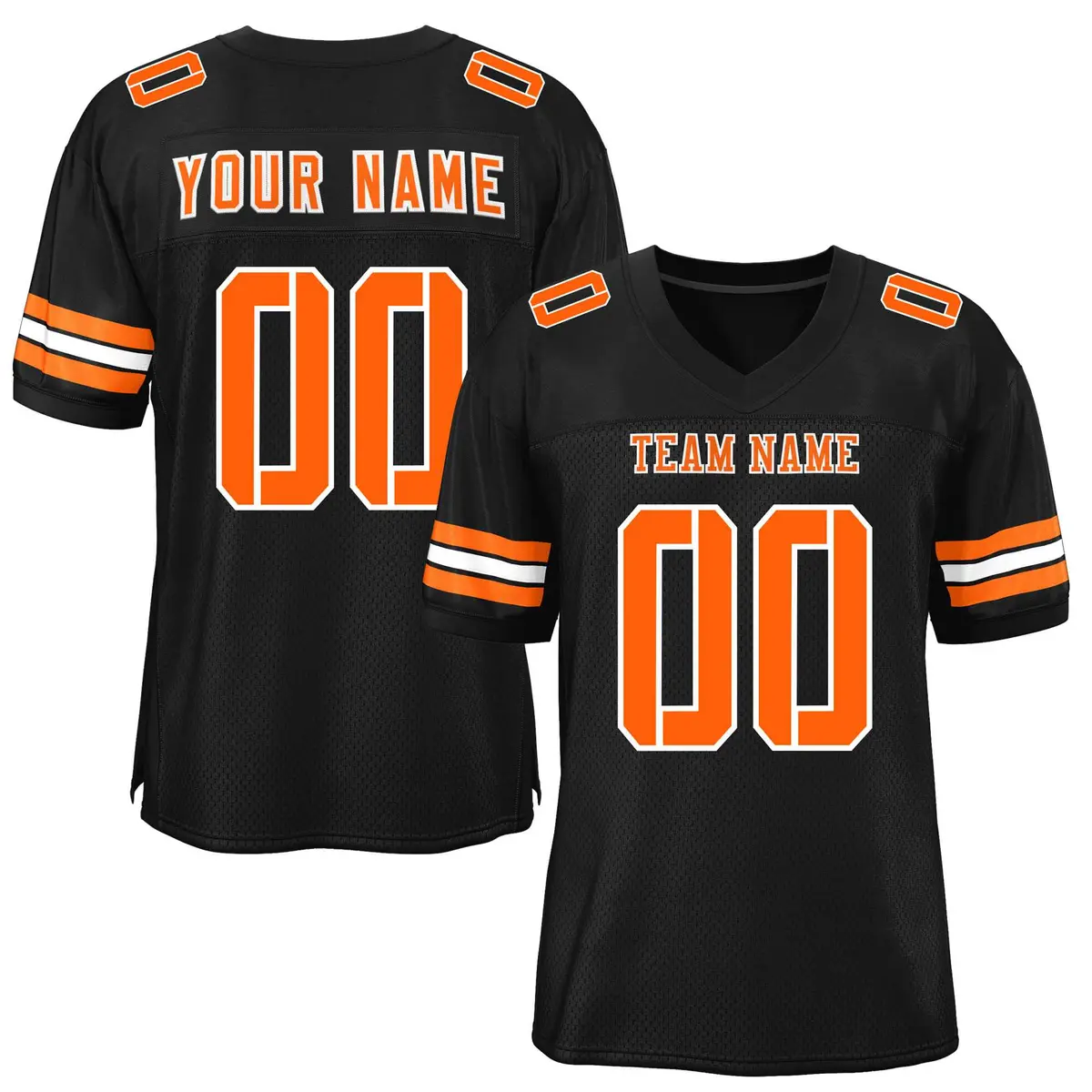 Black Orange-White Mesh Football Jersey