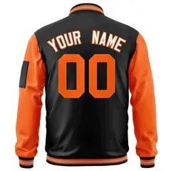 Black Orange-White Raglan Full-Zip Varsity Letterman Bomber Jacket 4