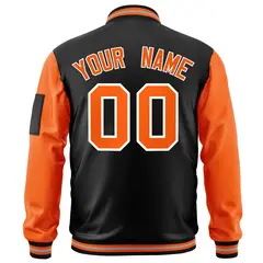 Black Orange-White Raglan Full-Zip Varsity Letterman Bomber Jacket 4