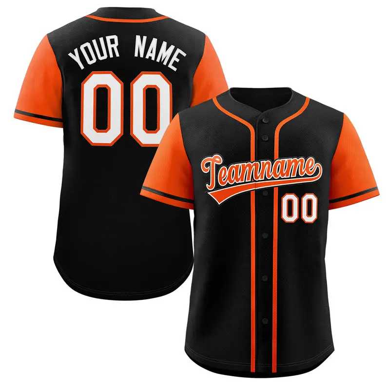 Black Orange-White Raglan Sleeves Baseball Jersey