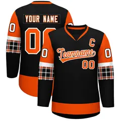 Black Orange-White Raglan Sleeves V-Neck Hockey Jersey