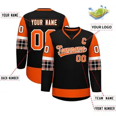 Black Orange-White Raglan Sleeves V-Neck Hockey Jersey 2