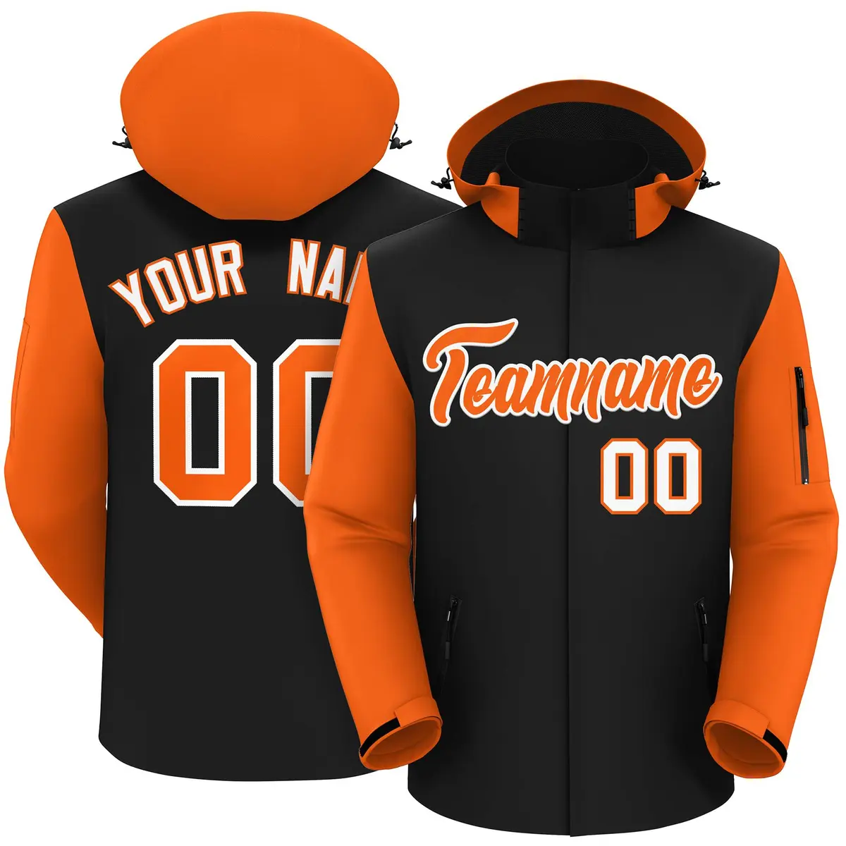 Black Orange-White Raglan Sleeves Waterproof Jacket