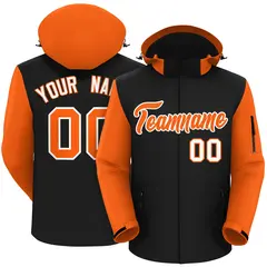 Black Orange-White Raglan Sleeves Waterproof Jacket