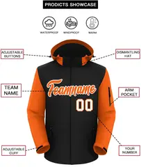 Black Orange-White Raglan Sleeves Waterproof Jacket 2