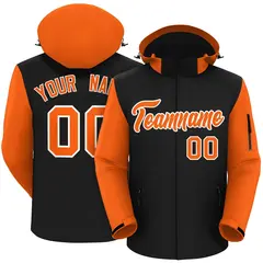 Black Orange-White Raglan Sleeves Waterproof Jacket