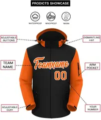 Black Orange-White Raglan Sleeves Waterproof Jacket 2