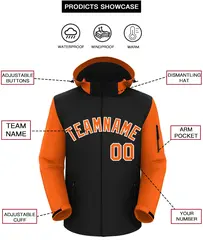 Black Orange-White Raglan Sleeves Waterproof Jacket 2