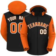 Black Orange-White Raglan Sleeves Waterproof Jacket