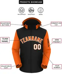 Black Orange-White Raglan Sleeves Waterproof Jacket 2