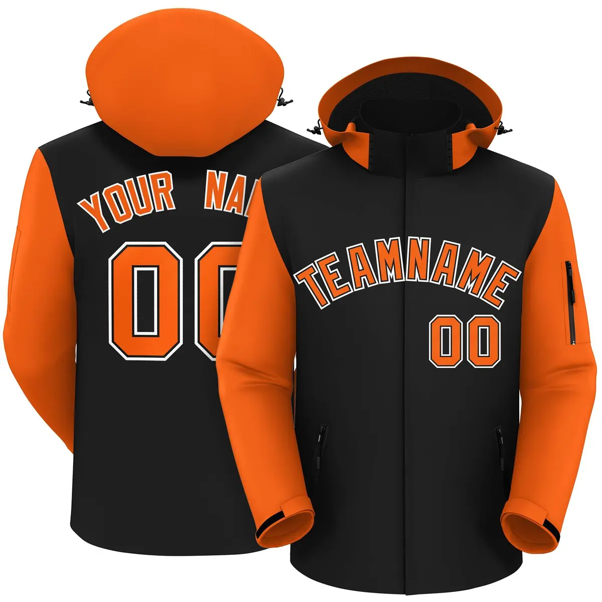 Black Orange-White Raglan Sleeves Waterproof Jacket