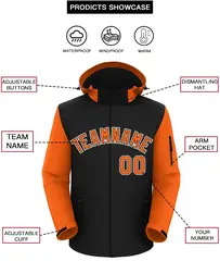 Black Orange-White Raglan Sleeves Waterproof Jacket 2