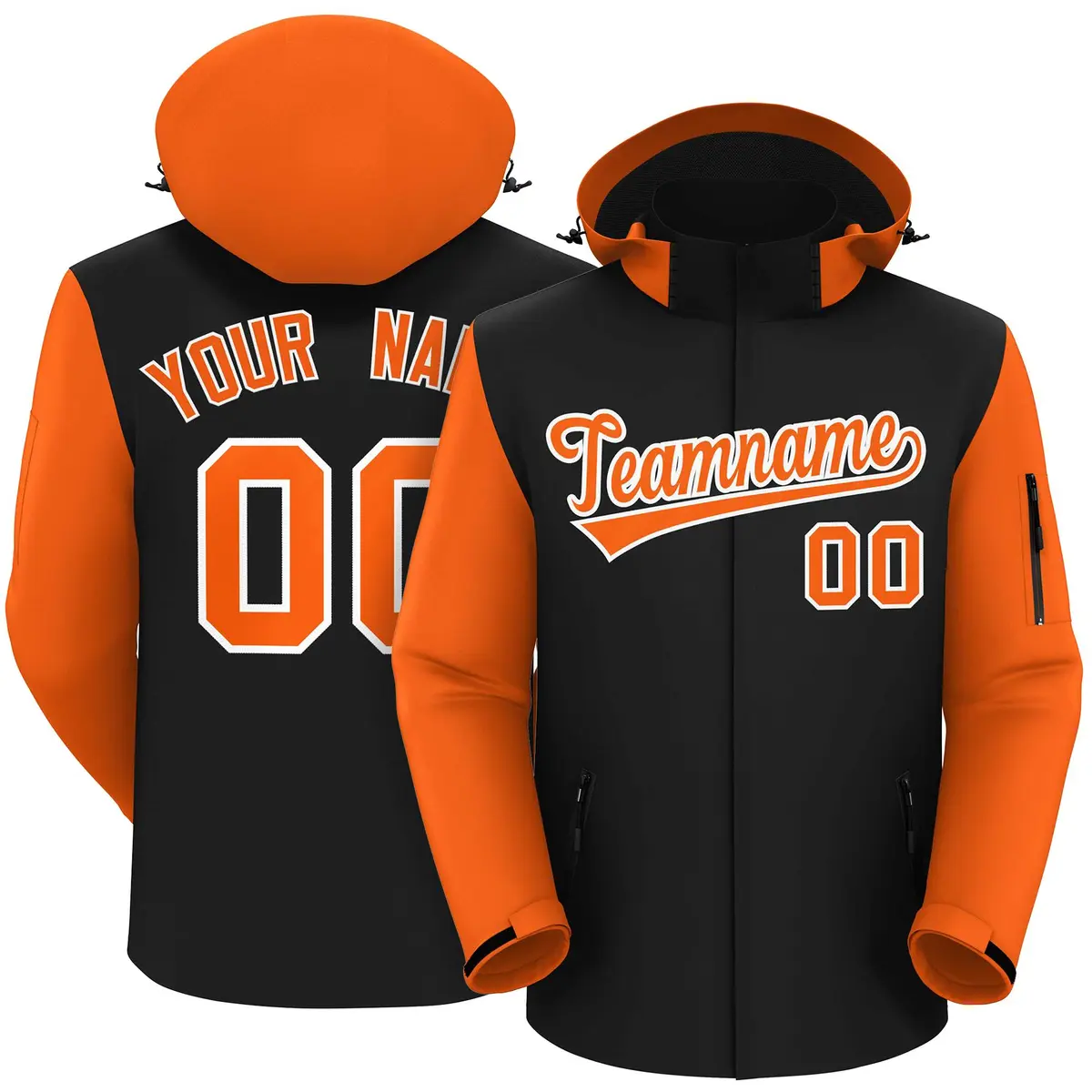 Black Orange-White Raglan Sleeves Waterproof Jacket