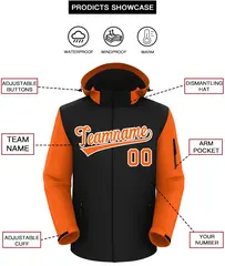 Black Orange-White Raglan Sleeves Waterproof Jacket 2