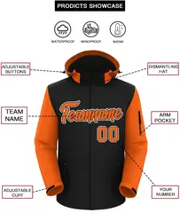 Black Orange-White Raglan Sleeves Waterproof Jacket 2