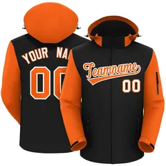 Black Orange-White Raglan Sleeves Waterproof Jacket