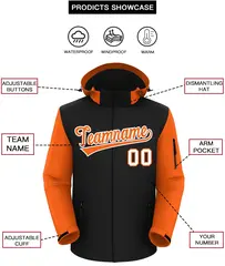Black Orange-White Raglan Sleeves Waterproof Jacket 2