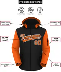Black Orange-White Raglan Sleeves Waterproof Jacket 2