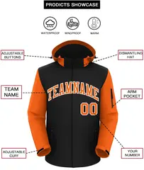Black Orange-White Raglan Sleeves Waterproof Jacket 2
