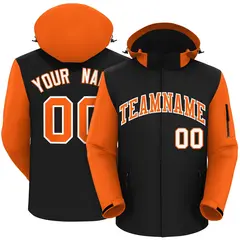 Black Orange-White Raglan Sleeves Waterproof Jacket