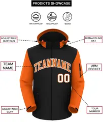 Black Orange-White Raglan Sleeves Waterproof Jacket 2