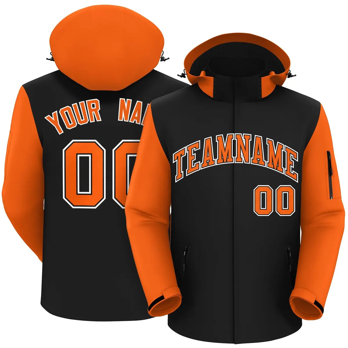 Black Orange-White Raglan Sleeves Waterproof Jacket