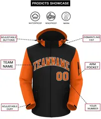 Black Orange-White Raglan Sleeves Waterproof Jacket 2