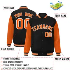Black Orange White Raglan Varsity Full-Snap Letterman Jacket 2