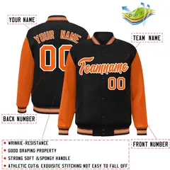 Black Orange White Raglan Varsity Full-Snap Letterman Jacket 2
