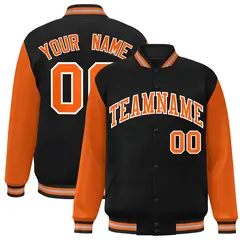 Black Orange White Raglan Varsity Full-Snap Letterman Jacket