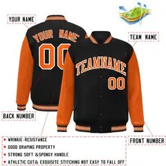 Black Orange White Raglan Varsity Full-Snap Letterman Jacket 2