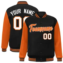 Black Orange White Raglan Varsity Full-Snap Letterman Jacket