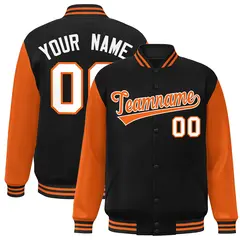 Black Orange White Raglan Varsity Full-Snap Letterman Jacket