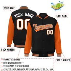 Black Orange White Raglan Varsity Full-Snap Letterman Jacket 2