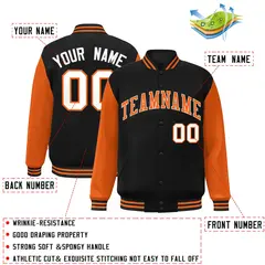 Black Orange White Raglan Varsity Full-Snap Letterman Jacket 2
