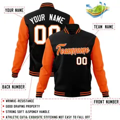Black Orange White Raglan Varsity Full-Snap Letterman Jacket 4