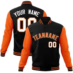 Black Orange White Raglan Varsity Full-Snap Letterman Jacket