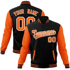 Black Orange White Raglan Varsity Full-Snap Letterman Jacket