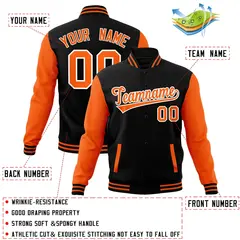 Black Orange White Raglan Varsity Full-Snap Letterman Jacket 4