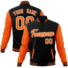 Black Orange White Raglan Varsity Full-Snap Letterman Jacket