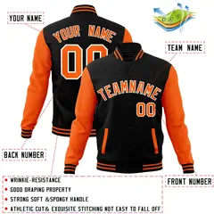 Black Orange White Raglan Varsity Full-Snap Letterman Jacket 4