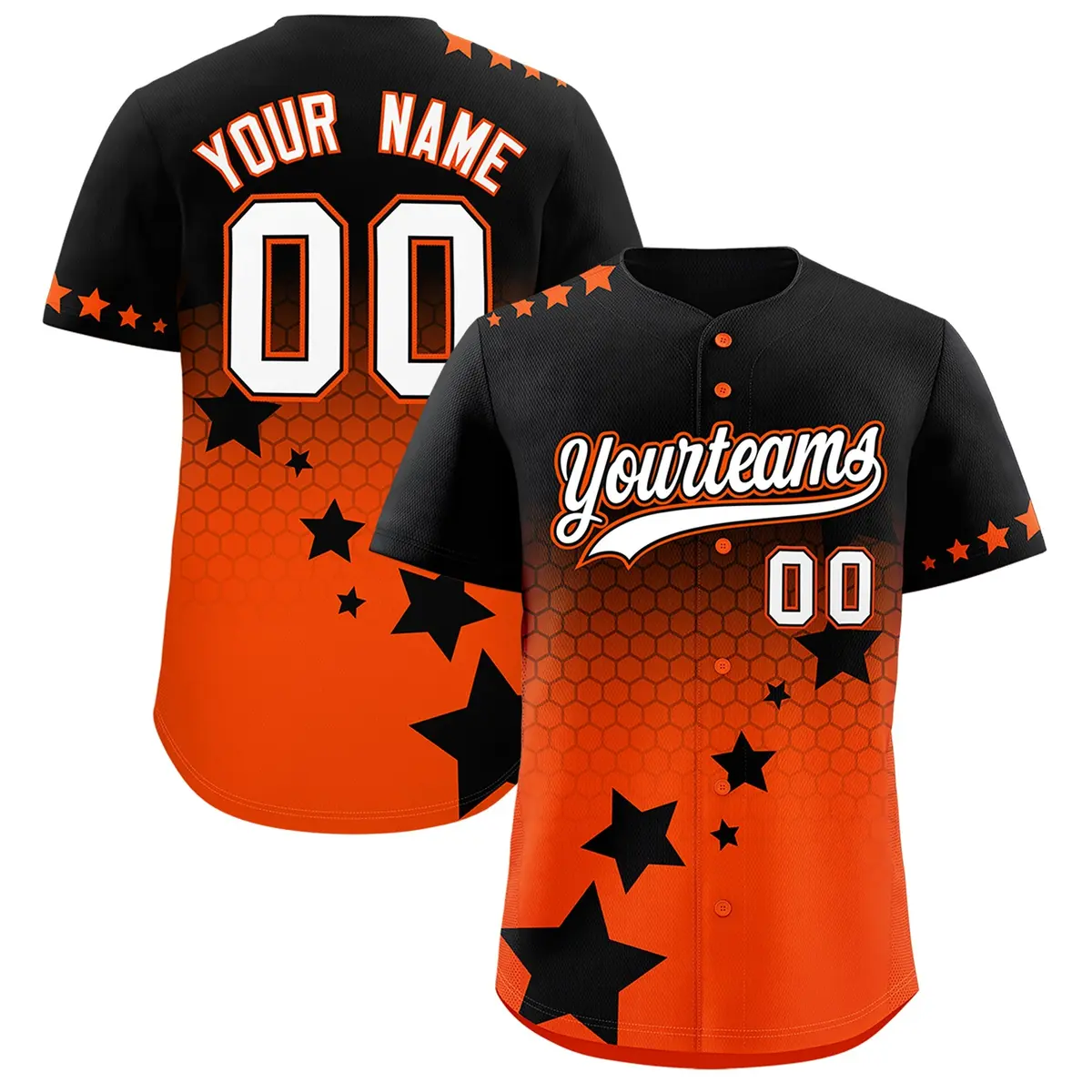 Black Orange White Rising Stars Gradient Baseball Jersey