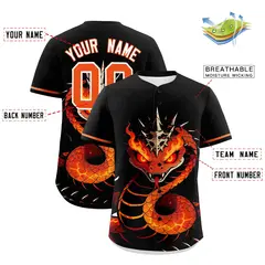 Black Orange White Snake Graffiti Pattern Baseball Jersey 2